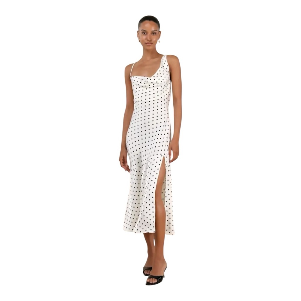 Lulu's One Shoulder Black and White Polka Dot Dress